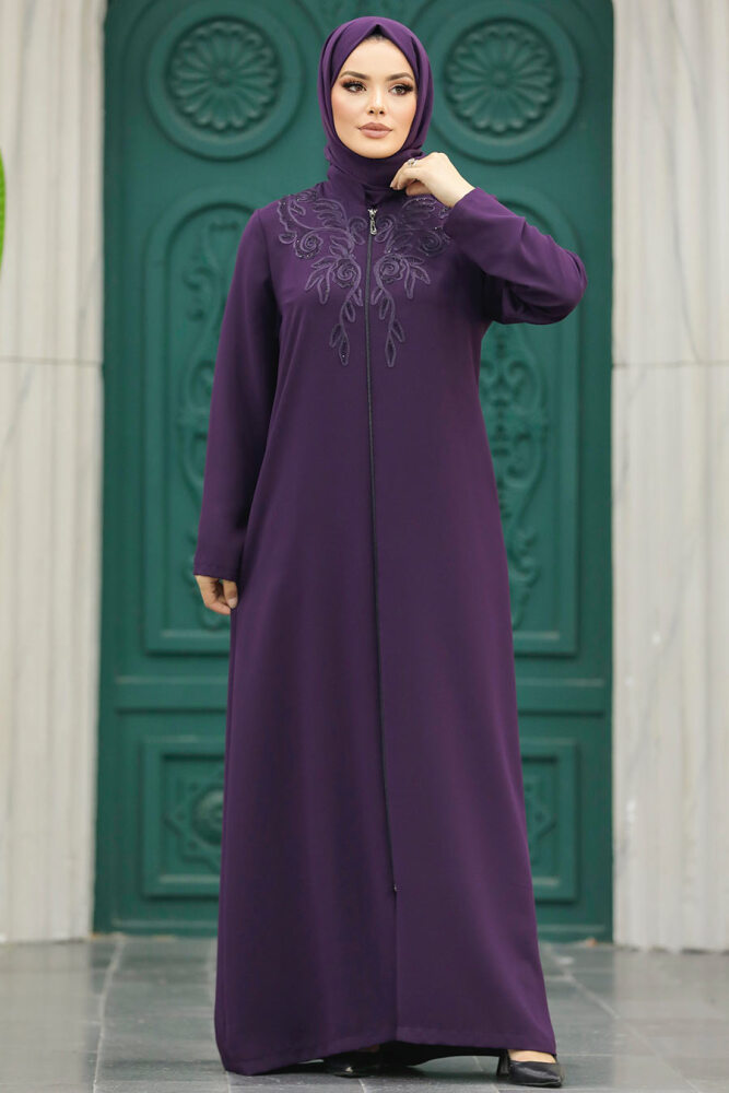 Neva Style - Plum Color Hijab Plus Size Turkish Abaya 10086MU - 6