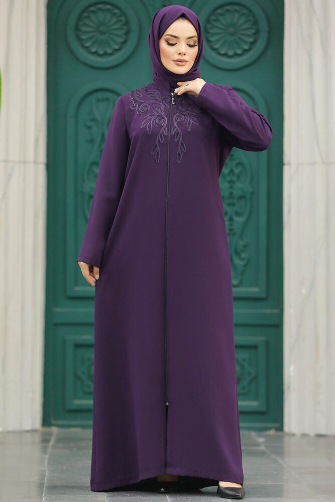 Neva Style - Plum Color Hijab Plus Size Turkish Abaya 10086MU - 4