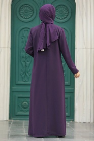 Neva Style - Plum Color Hijab Plus Size Turkish Abaya 10086MU - Thumbnail