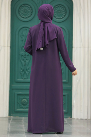 Neva Style - Plum Color Hijab Plus Size Turkish Abaya 10086MU - 7