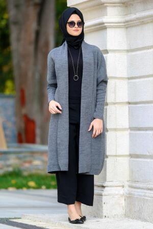 Neva Style - Plum Color Hijab Trico Cardigan 2550FU - 1