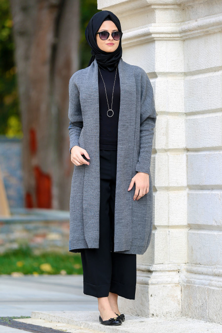 Neva Style - Plum Color Hijab Trico Cardigan 2550FU
