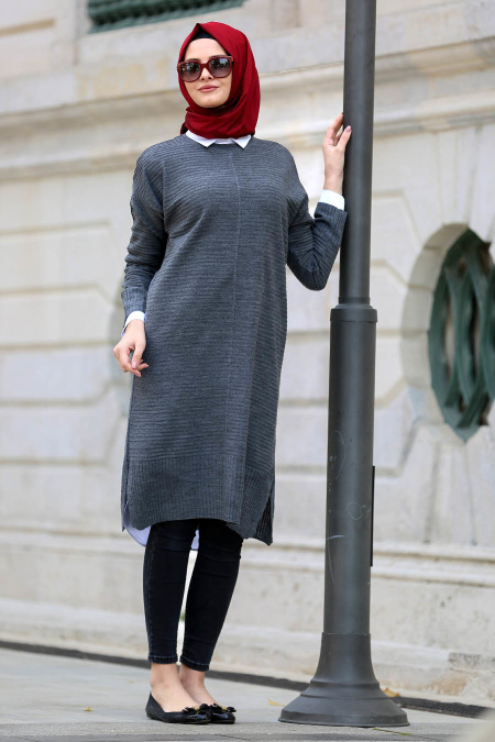 Neva Style - Plum Color Hijab Trico Tunic 2598FU