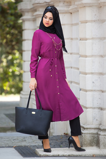 Neva Style - Plum Color Hijab Tunic 5092MU