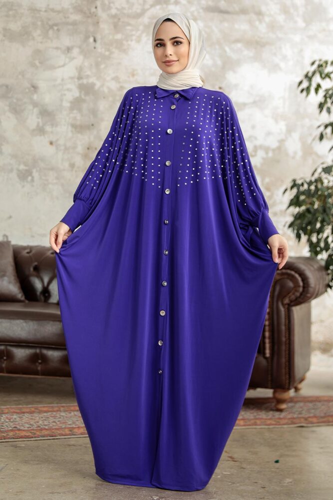 Plum Color Islamic Clothing Turkish Abaya 17410MOR - 2