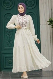 Neva Style - Plum Color Long Dress For Muslim Ladies 13081MU - Thumbnail