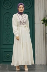 Neva Style - Plum Color Long Dress For Muslim Ladies 13081MU - Thumbnail