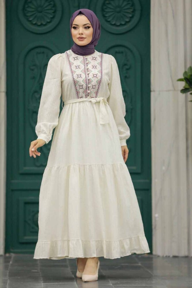 Plum Color Long Dress For Muslim Ladies 13081MU - 3