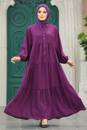 Neva Style - Plum Color Long Dress for Muslim Ladies 65872MU - 1
