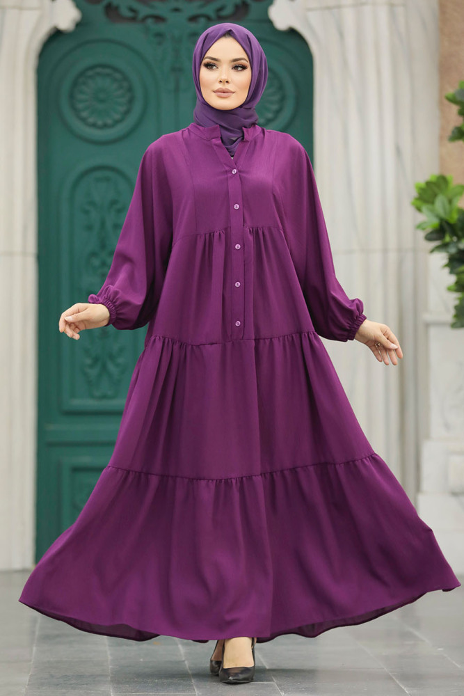 Neva Style - Plum Color Long Dress for Muslim Ladies 65872MU - 1