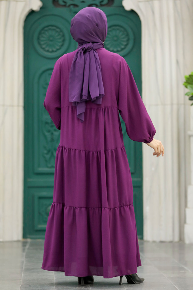 Neva Style - Plum Color Long Dress for Muslim Ladies 65872MU - 4