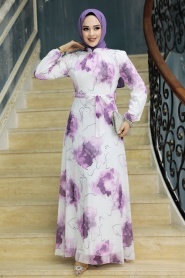 Neva Style - Plum Color Long Muslim Dress 279313MU - Thumbnail
