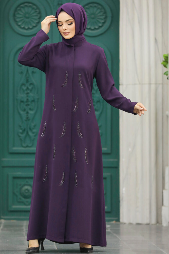 Neva Style - Plum Color Long Sleeve Turkısh Abaya 10106MU - 2