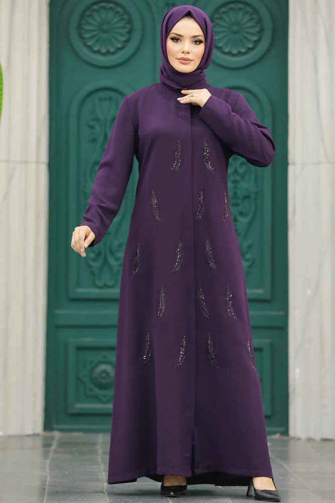 Neva Style - Plum Color Long Sleeve Turkısh Abaya 10106MU - 1