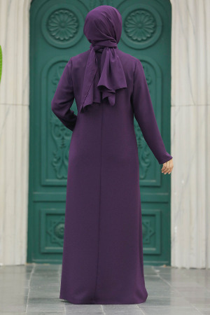 Neva Style - Plum Color Long Sleeve Turkısh Abaya 10106MU - Thumbnail