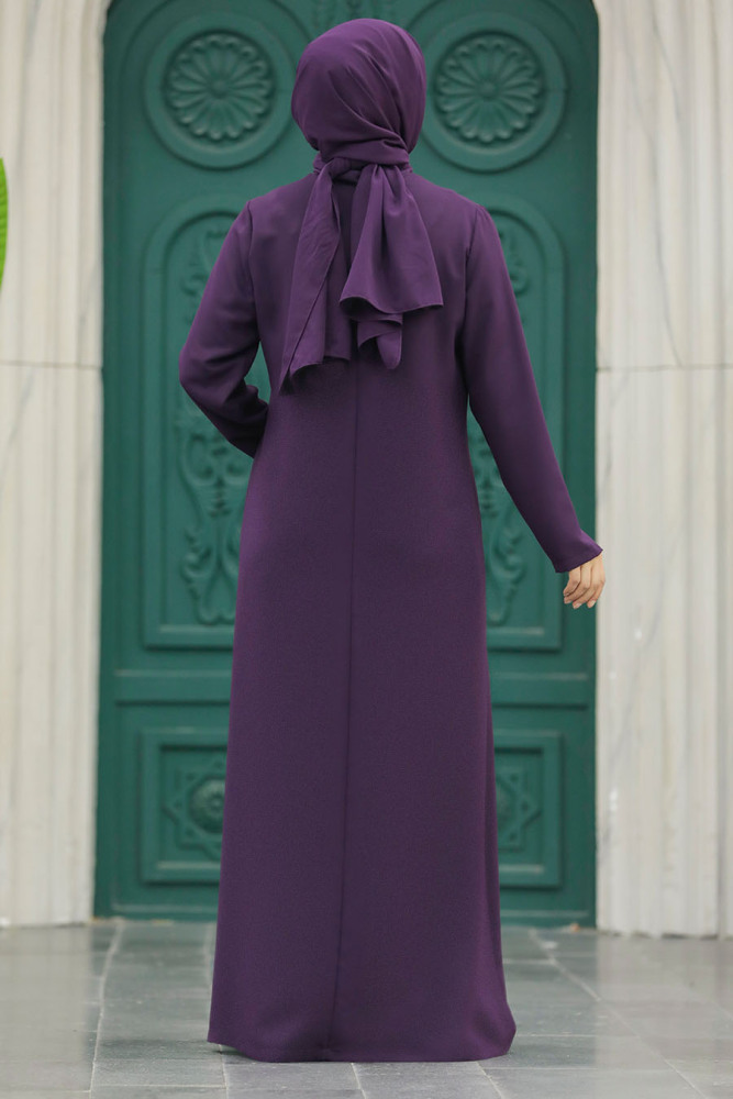 Neva Style - Plum Color Long Sleeve Turkısh Abaya 10106MU - 4