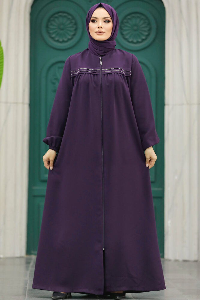 Neva Style - Plum Color Long Sleeve Turkısh Abaya 10533MU - 2