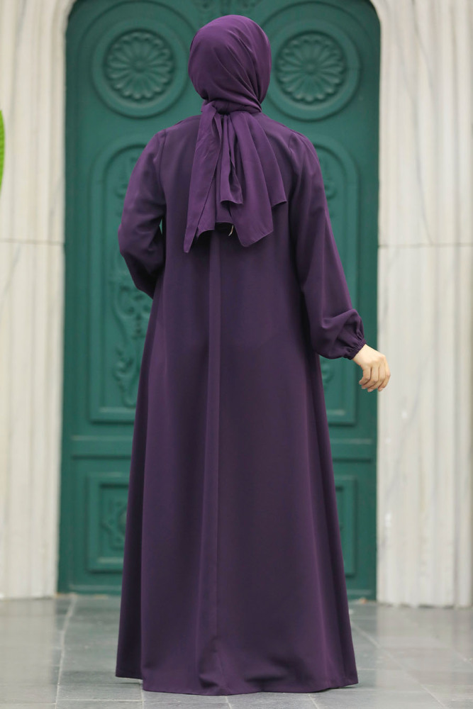 Neva Style - Plum Color Long Sleeve Turkısh Abaya 10533MU - 5