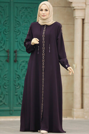 Neva Style - Plum Color Long Turkish Abaya 41563MU - 2