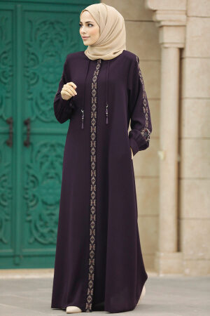 Neva Style - Plum Color Long Turkish Abaya 41563MU - 3