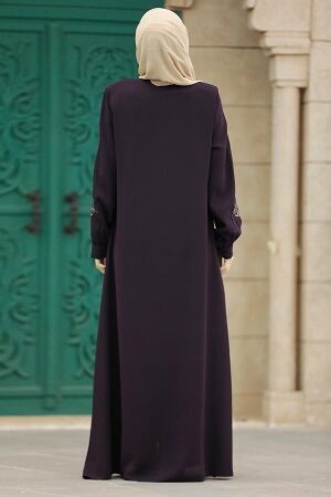 Neva Style - Plum Color Long Turkish Abaya 41563MU - 5