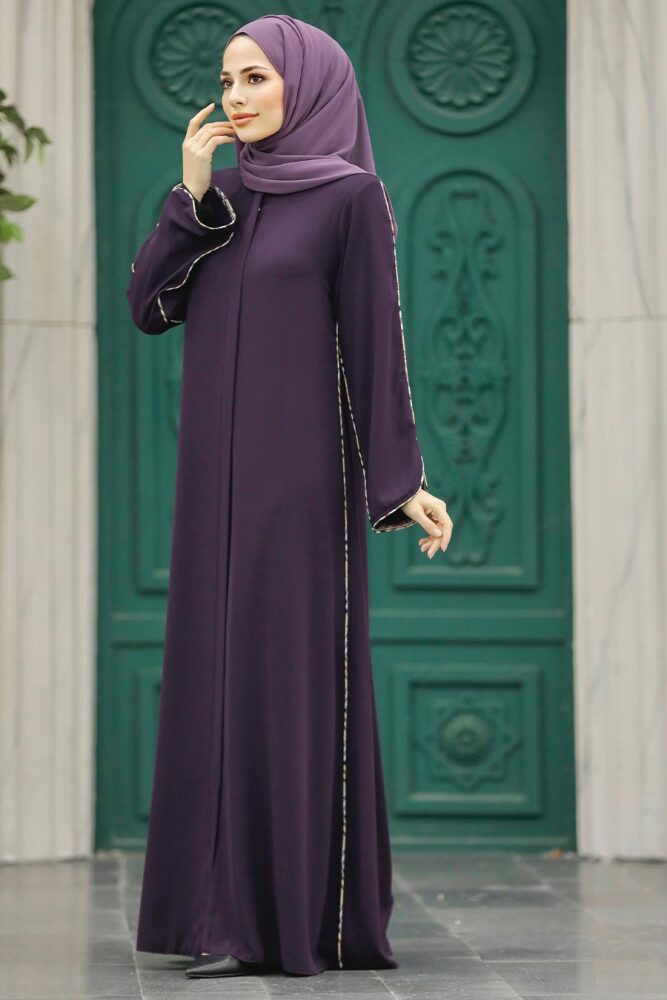 Plum Color Long Turkish Abaya 618MU - 1