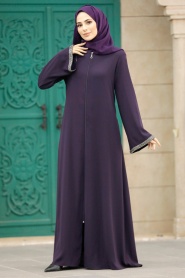 Neva Style - Plum Color Long Turkish Abaya 624MU - Thumbnail