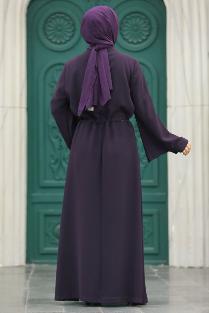 Neva Style - Plum Color Long Turkish Abaya 91502MU - 4