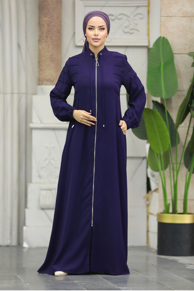 Plum Color Modest Turkish Abaya 20031MU - 2