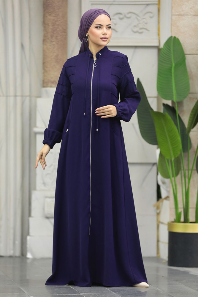 Plum Color Modest Turkish Abaya 20031MU - 1