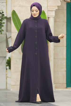 Neva Style - Plum Color Modest Turkish Abaya 62535MU - Thumbnail