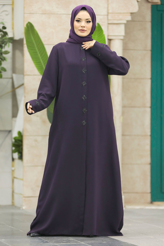 Neva Style - Plum Color Modest Turkish Abaya 62535MU - 2