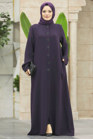 Neva Style - Plum Color Modest Turkish Abaya 62535MU - Thumbnail