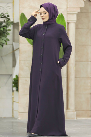 Neva Style - Plum Color Modest Turkish Abaya 62535MU - Thumbnail