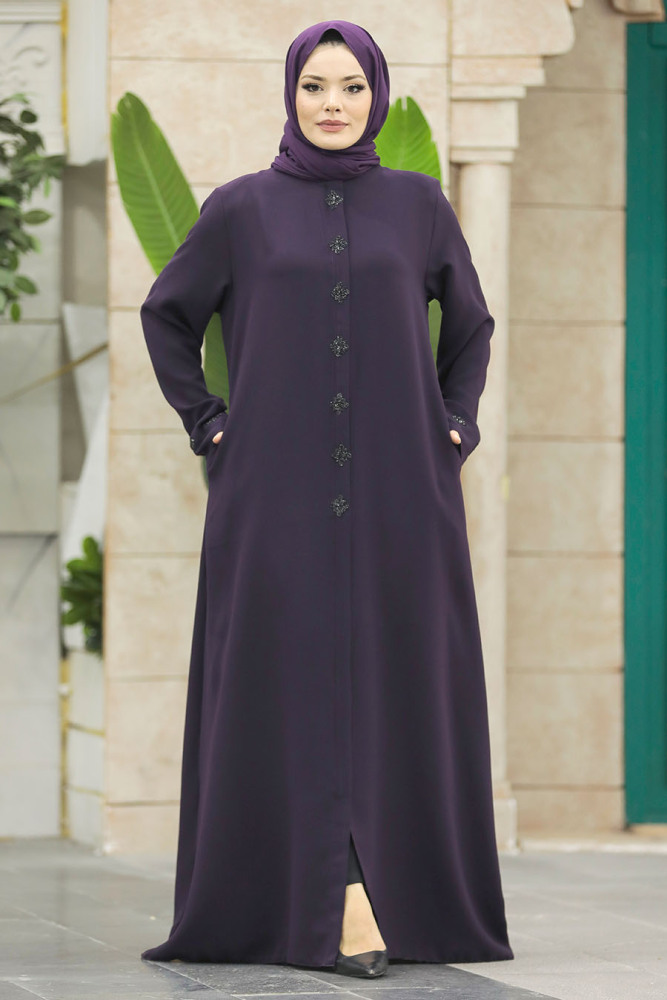 Neva Style - Plum Color Modest Turkish Abaya 62535MU - 4