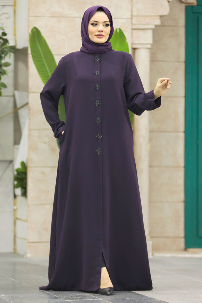 Neva Style - Plum Color Modest Turkish Abaya 62535MU - 5