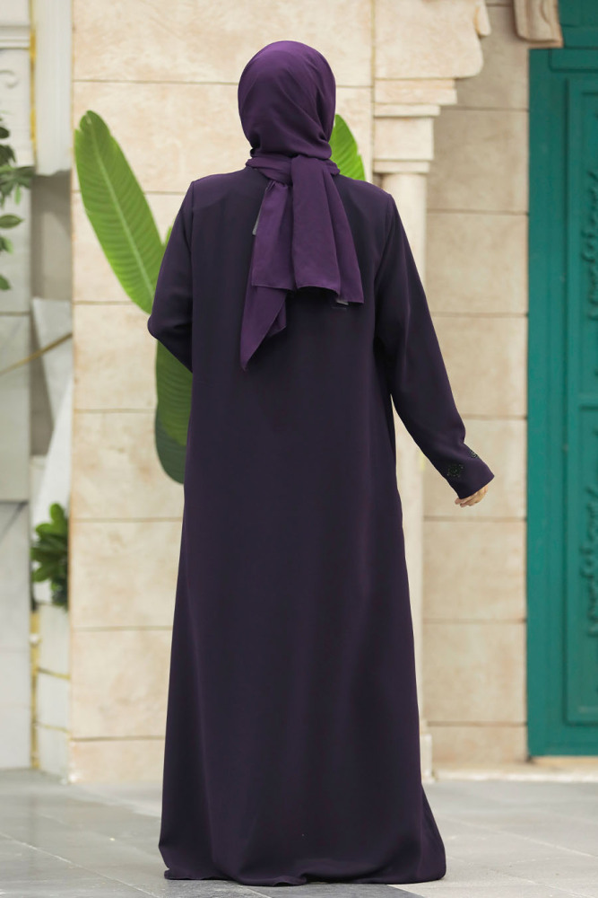 Neva Style - Plum Color Modest Turkish Abaya 62535MU - 7