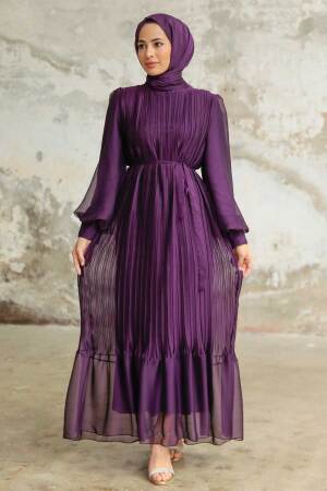 Neva Style - Plum Color Muslim Dress 3747MU - 1