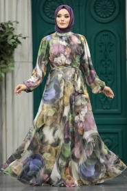Neva Style - Plum Color Muslim Long Dress Style 30058MU - Thumbnail