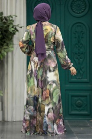 Neva Style - Plum Color Muslim Long Dress Style 30058MU - Thumbnail