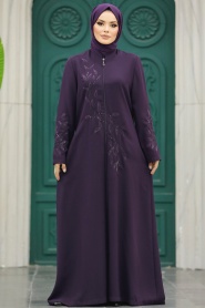 Neva Style - Plum Color Muslim Turkish Abaya 20952MU - Thumbnail