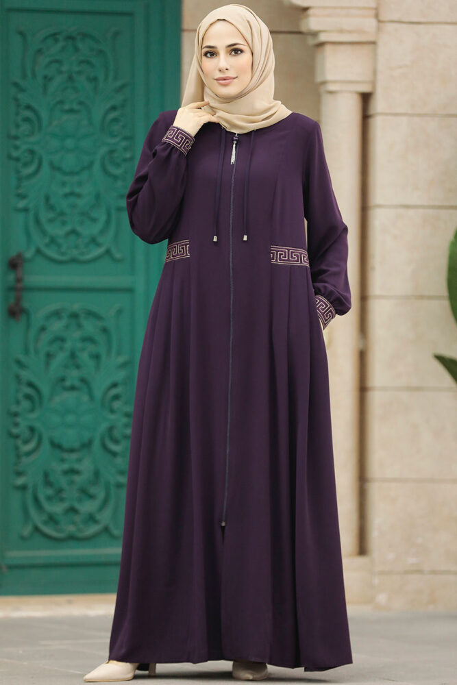 Plum Color Muslim Turkish Abaya 45271MU - 1
