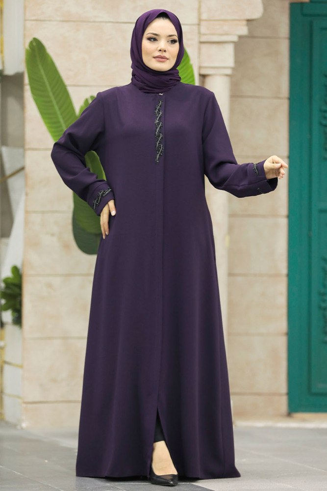 Plum Color Muslim Turkish Abaya 62538MU - 2
