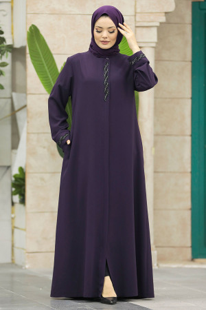 Plum Color Muslim Turkish Abaya 62538MU - 3