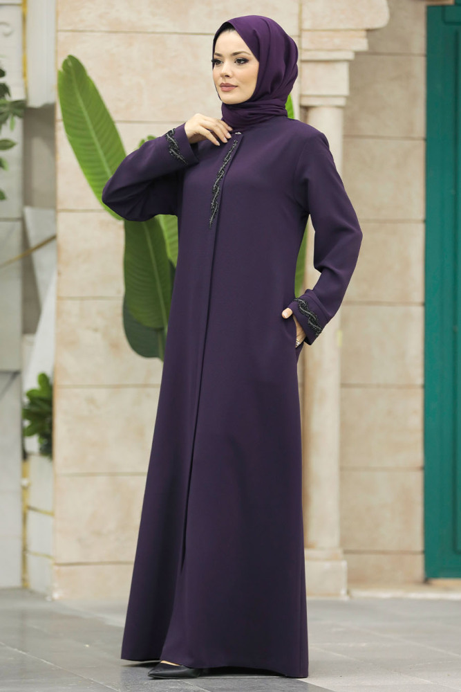 Plum Color Muslim Turkish Abaya 62538MU - 1