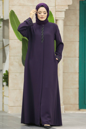 Plum Color Muslim Turkish Abaya 62538MU - 5