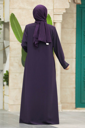 Plum Color Muslim Turkish Abaya 62538MU - 6