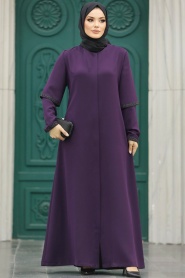 Neva Style - Plum Color Plus Size Turkish Abaya 10091MU - Thumbnail