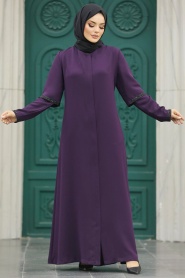Neva Style - Plum Color Plus Size Turkish Abaya 10091MU - Thumbnail