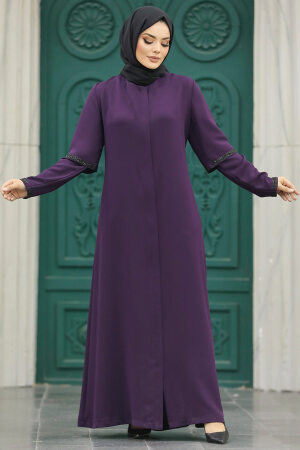 Neva Style - Plum Color Plus Size Turkish Abaya 10091MU - 2